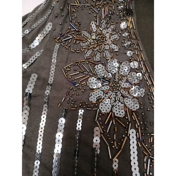 VNT Beaded Sequins Bolero Shrug Sz M Brown Sparkle Wedding Party Elegant Regency - Picture 6 of 16